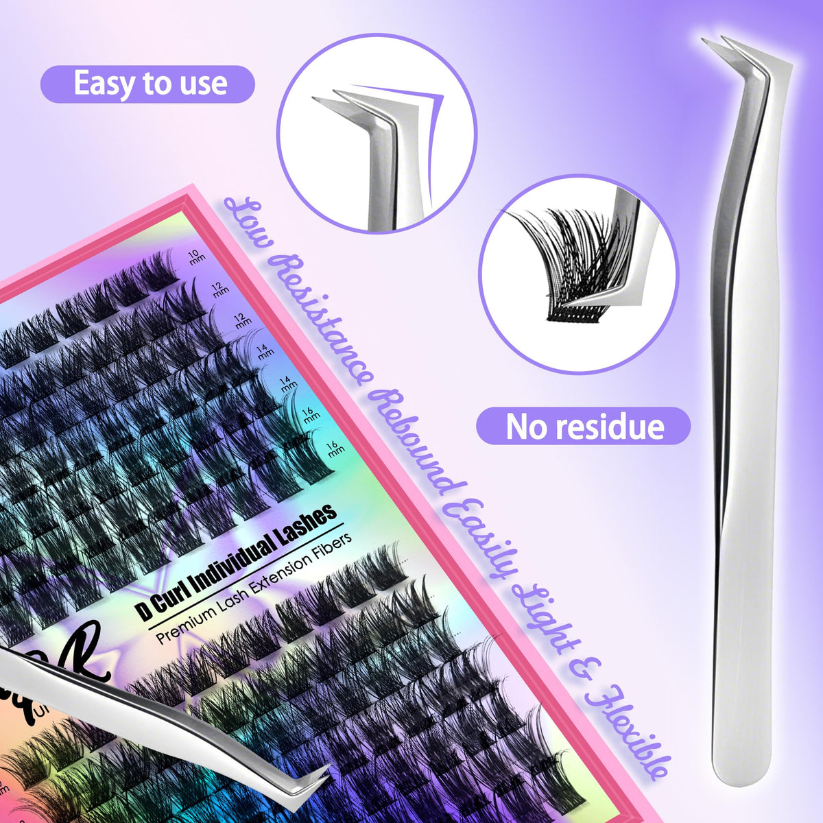 PURELEOR Cluster Lashes Kit Including Bond and Seal Remover DIY Individual Eyelashes Extensions