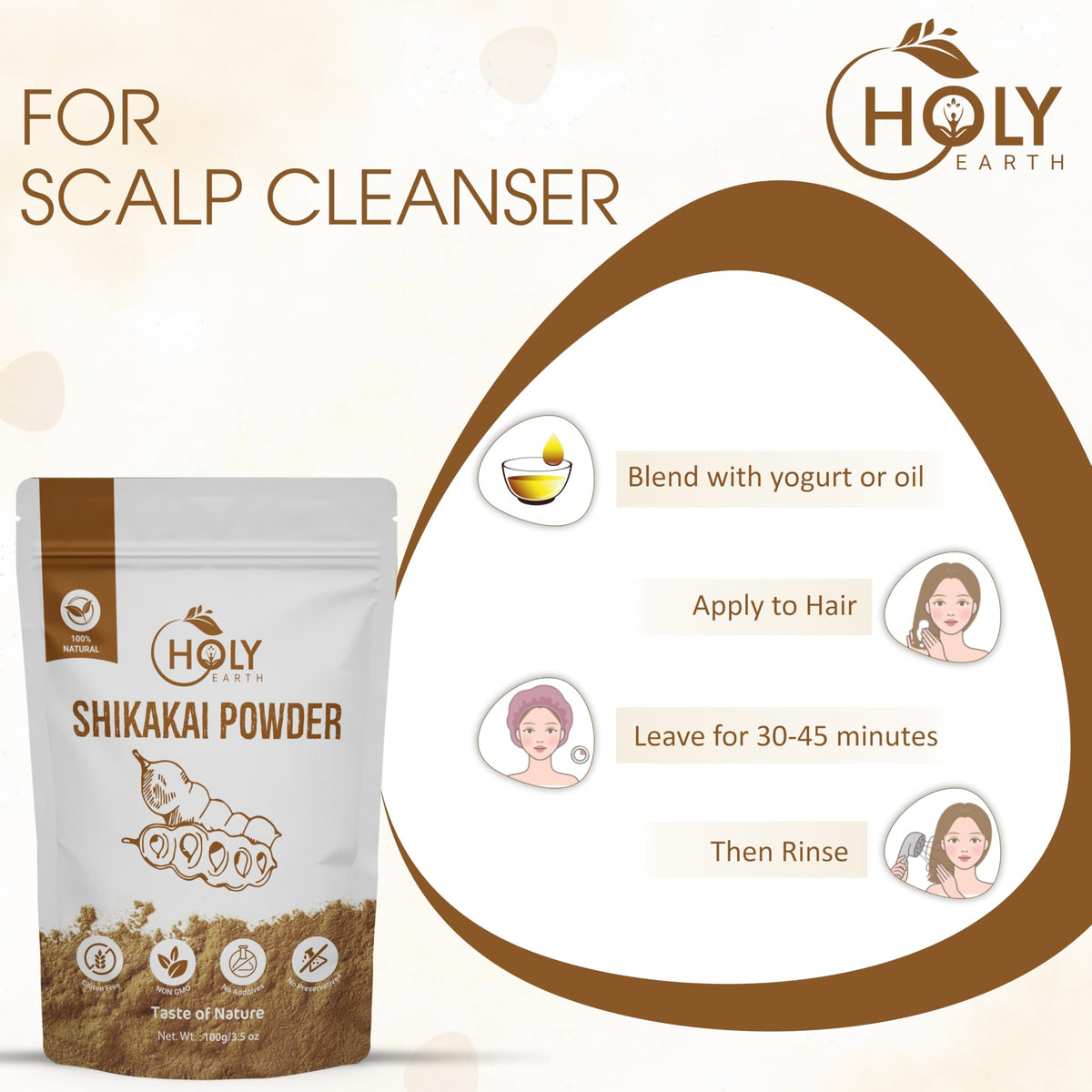 Holy Earth Shikakai Powder 100g – 100% Pure & Organic Hair Cleanser | Natural Softening & Strengthening | Vegan, Non-GMO | Free Gloves & Shower Cap