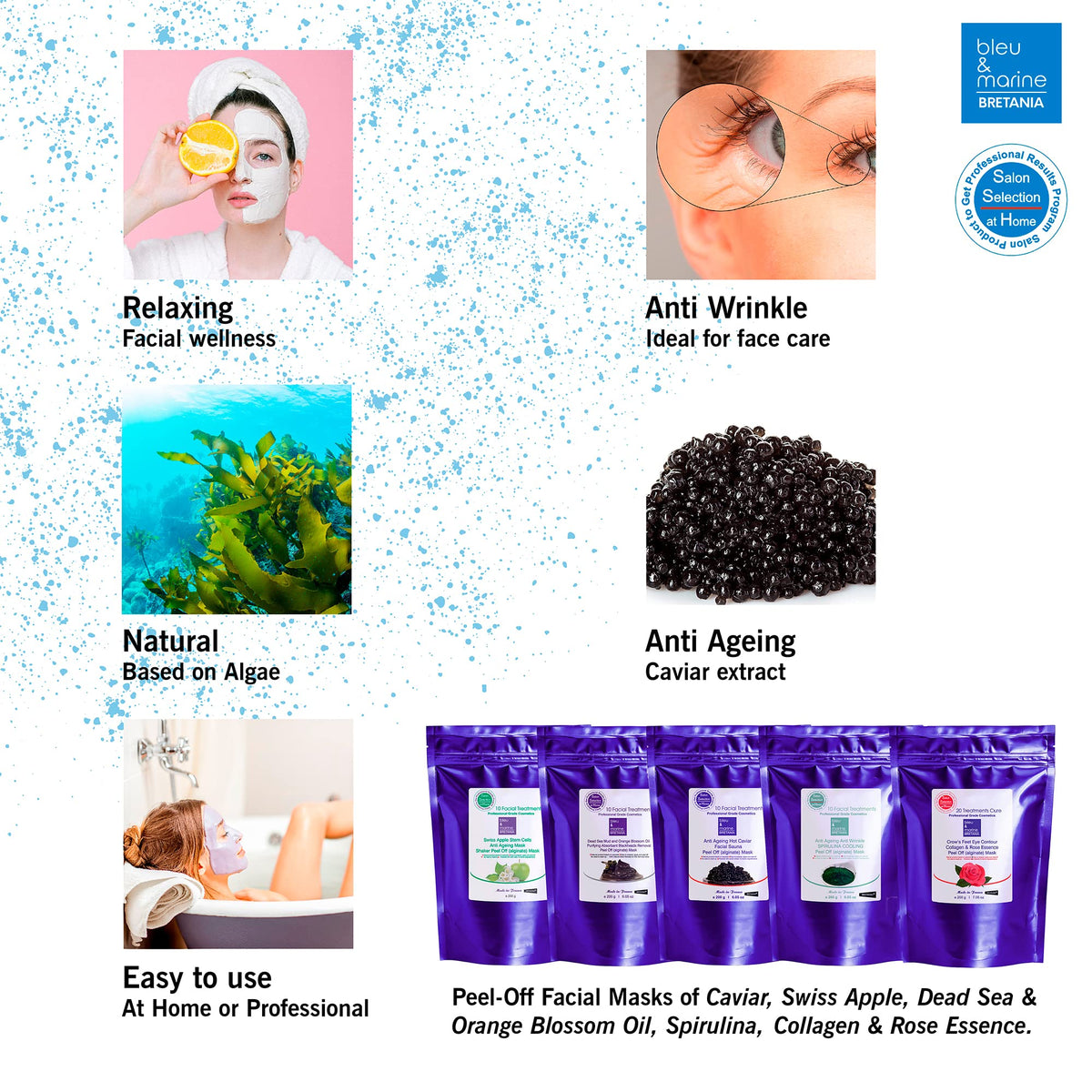 bleu & marine Bretania Spirulina Peel-Off Anti-Ageing Mask, Cooling Lifting and Anti-wrinkle Effect, Refreshing, Moisturising and Firming Face Care, Unisex,10 treatments 200 g