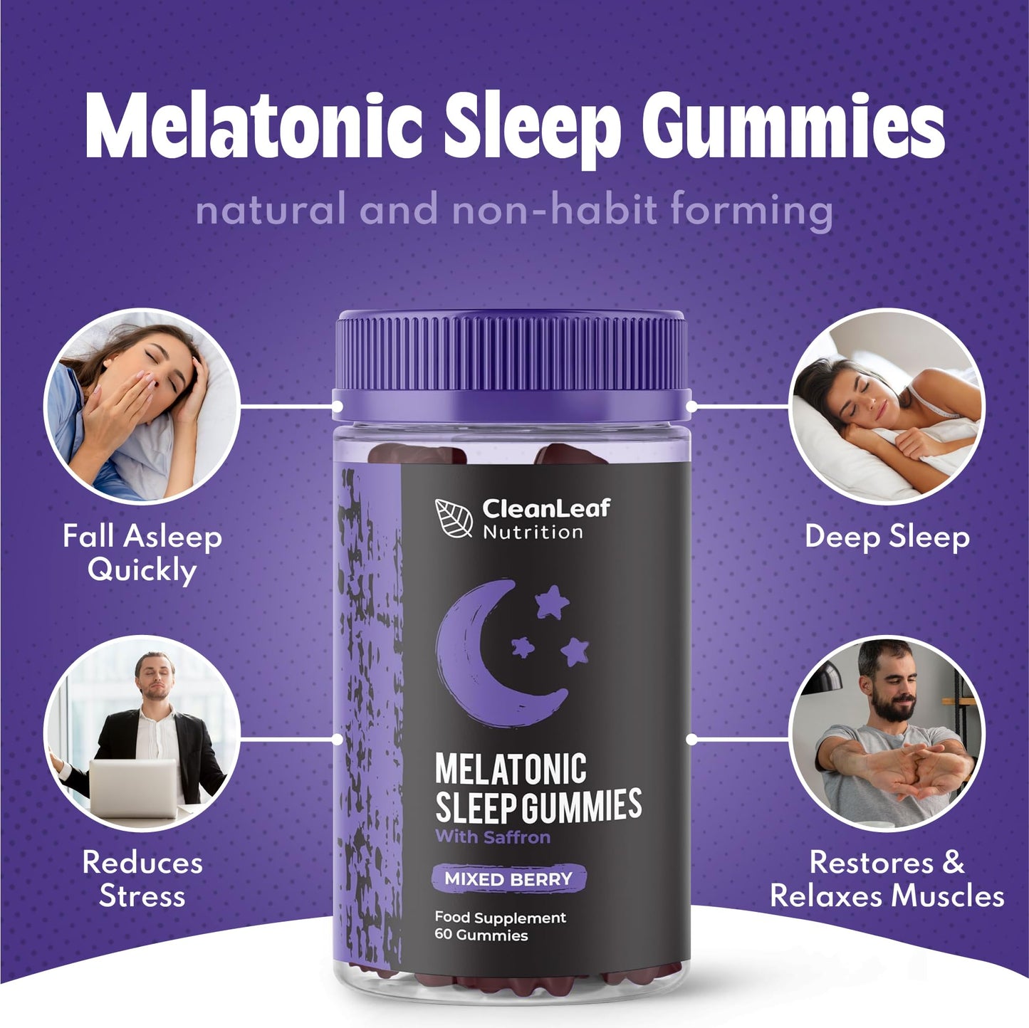 HILLTEN HEALTH Natural Sleep Support Gummies for Adults - Melatonic Formula for Restful Nights, Sleep Gummies Promoting Natural Sleep Production, Promotes Healthy Sleep Patterns, 60 Count