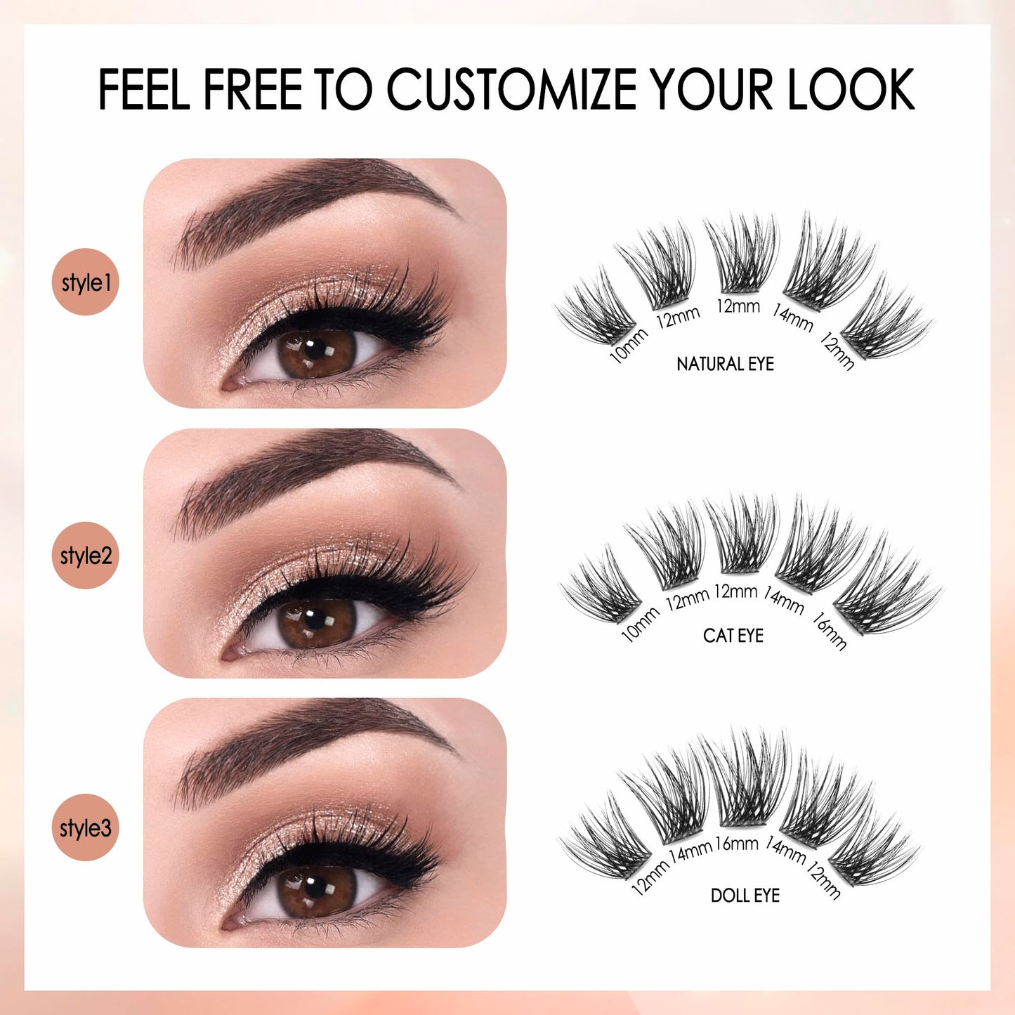 PURELEOR Cluster Lashes DIY Eyelash Extensions Kit with Bond and Seal Lash Applicators Individual Lashes Remover Kit Wispy Fluffy (60pcs 8-16MM)