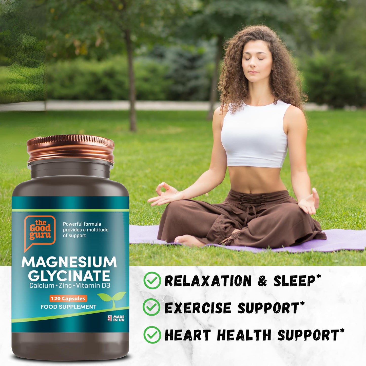 The Good Guru Magnesium Glycinate + Calcium + Zinc + Vitamin D3 1000iu Capsule Supplement - 300mg Magnesium | 120 Capsule for Ultimate Bone and Joint Health Complex