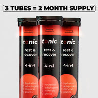 Tonic Health Rest and Recovery Effervescent Tablets - 300mg Elemental Magnesium, Ashwagandha, Lemon Balm - No Sugar, Magnesium Glycinate - Relax and Recharge, Strawberry 60 Count