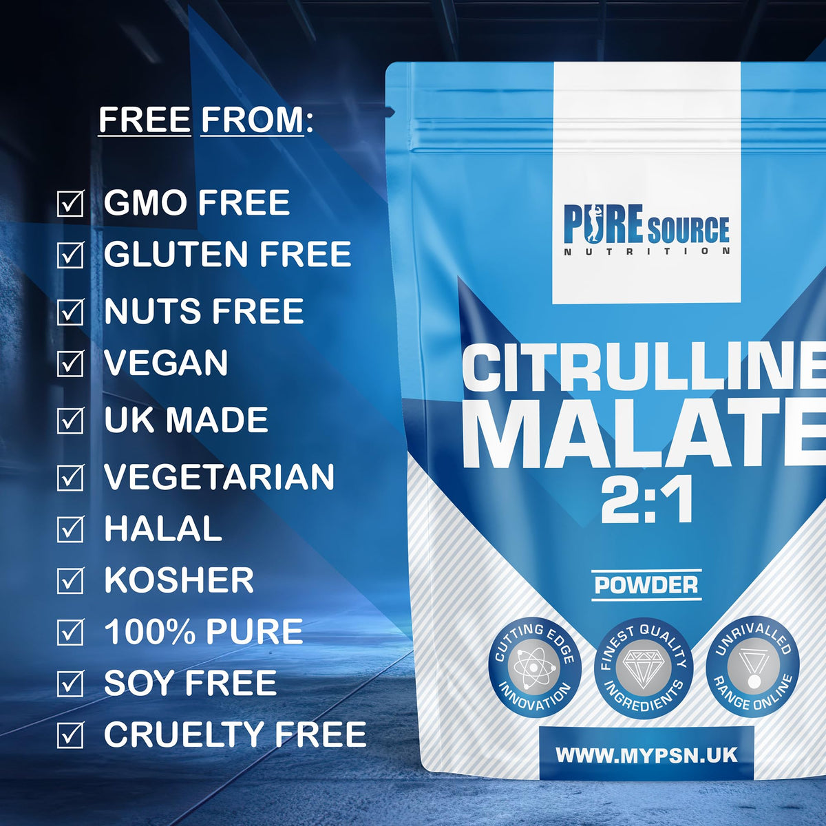 Citrulline Malate Powder 2:1 Non Stim Pre-Workout Supplement, Nitric Oxide Booster Amino Acid Powder L-Citrulline Malate Caffeine Free by Pure Source Nutrition (250g)
