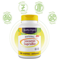 Healthy Origins, Natural Tocomin SupraBio, 50mg, 60 Softgels, Laboratory Tested, Vitamin E, Gluten Free, SOYA Free, Non-GMO