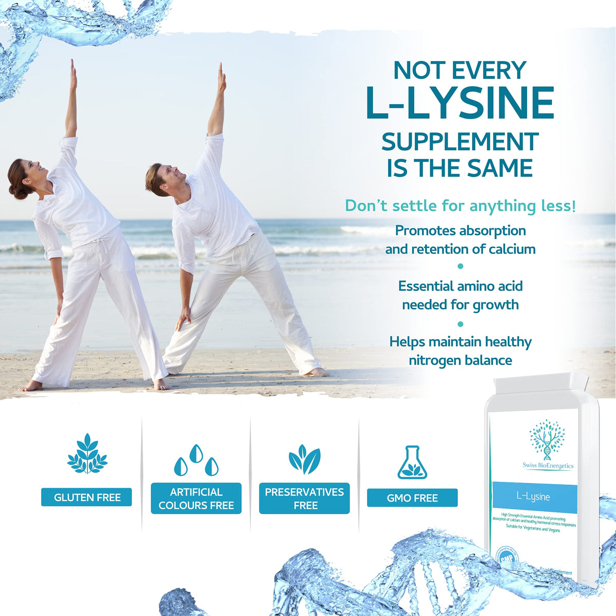 swiss bioenergetics L-Lysine Tablets 1,000mg 90 Tablets - High Strength Essential Amino Acid Promoting Absorption of Calcium and Healthy Hormonal Stress Responses