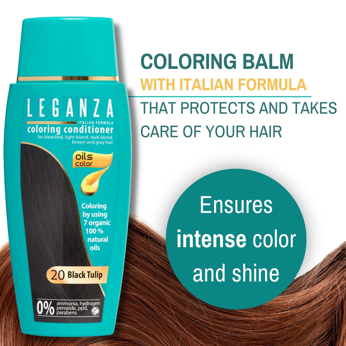 Leganza Hair Coloring Conditioner Natural Balm Color Black Tulip Nº 20 | Enriched with 7 Natural Oils | Ammonia, PPD and Paraben Free | 150 ml