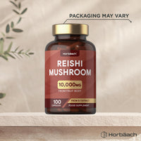 Horbäach Reishi Mushroom Capsules 10,000mg | Red Reishi Extract (5:1) | High Strength Supplement | 100 Powder Capsules | by Horbaach