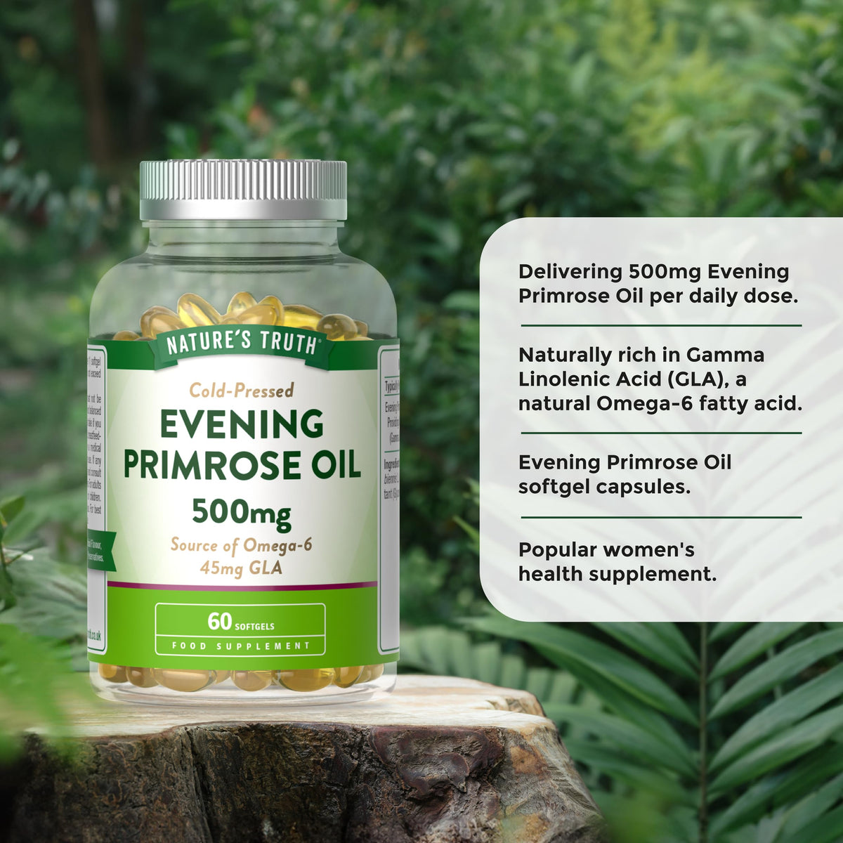 Evening Primrose Oil 500mg | High Strength Softgel Capsules | Source of Omega 6 and GLA | Cold-Pressed | 60 Count | Nature's Truth