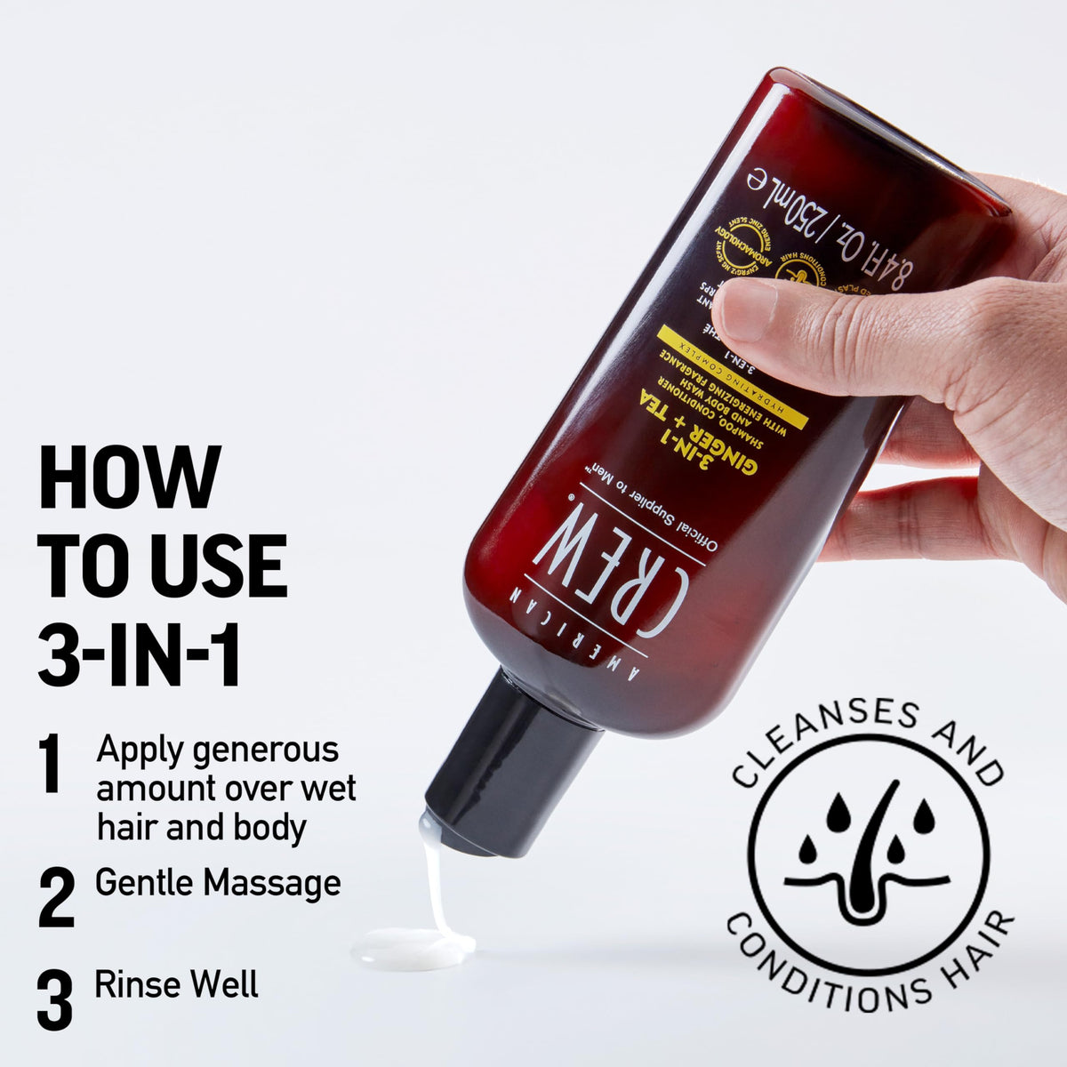 American Crew 3-in-1 Shampoo, Conditioner and Body Wash Ginger and Tea, 250 ml