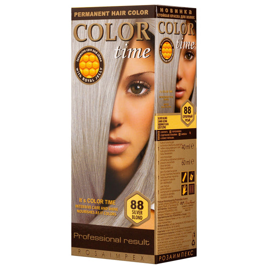 Color time COLOR TIME | Permanent Gel Hair Dye Silver Blonde Color 88 | Enriched with Royal Jelly and Vitamin C | Permanent Hair Color | Covers Gray Hair | 100 ML