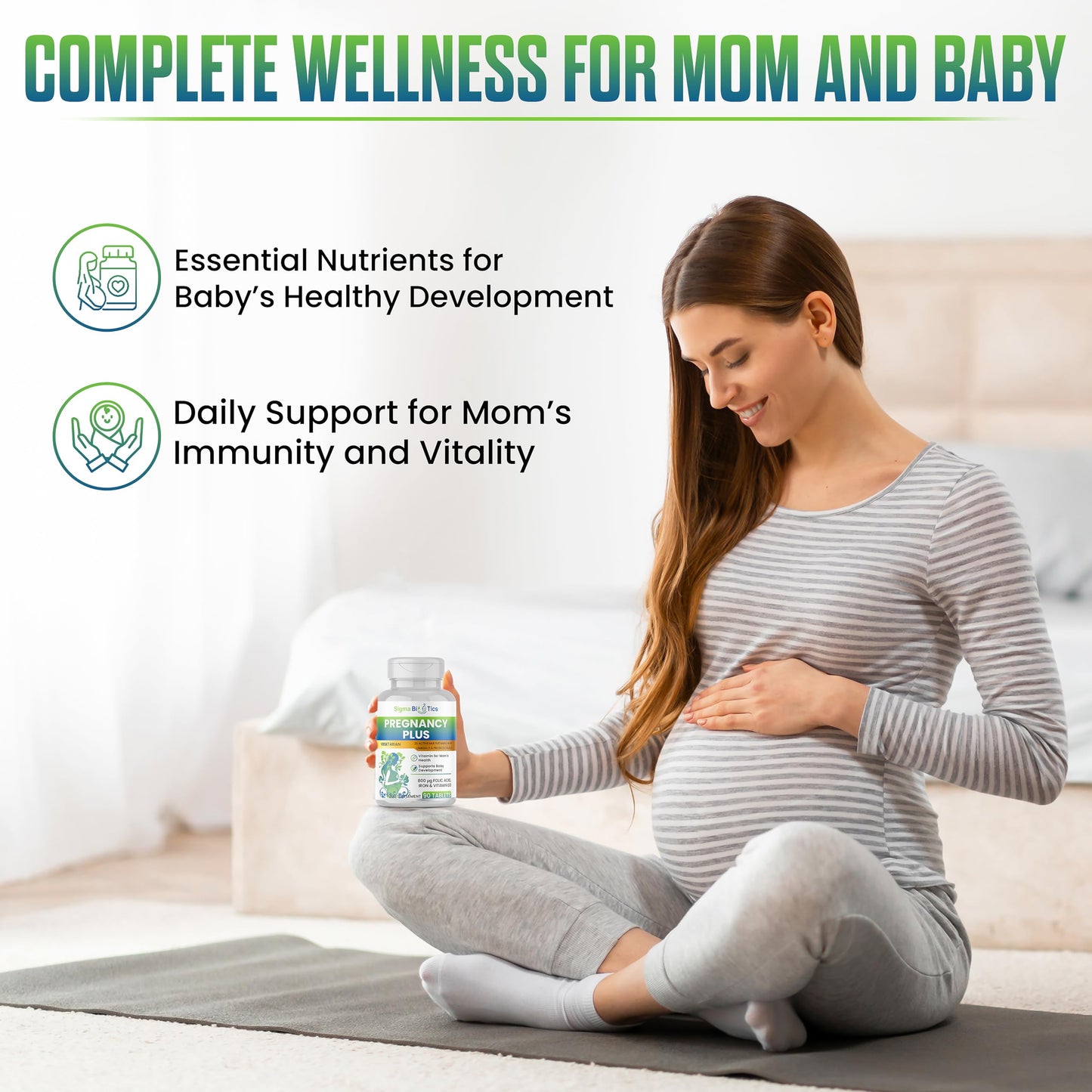 SigmaBiotics Pregnancy Multivitamin | 800 µg Folic Acid, Iron, Vitamins D3 and C, Omega-3, B Complex, Zinc and Probiotics, Prenatal Support for Mom’s Energy, Immunity, and Baby's Growth | 90 Tablets