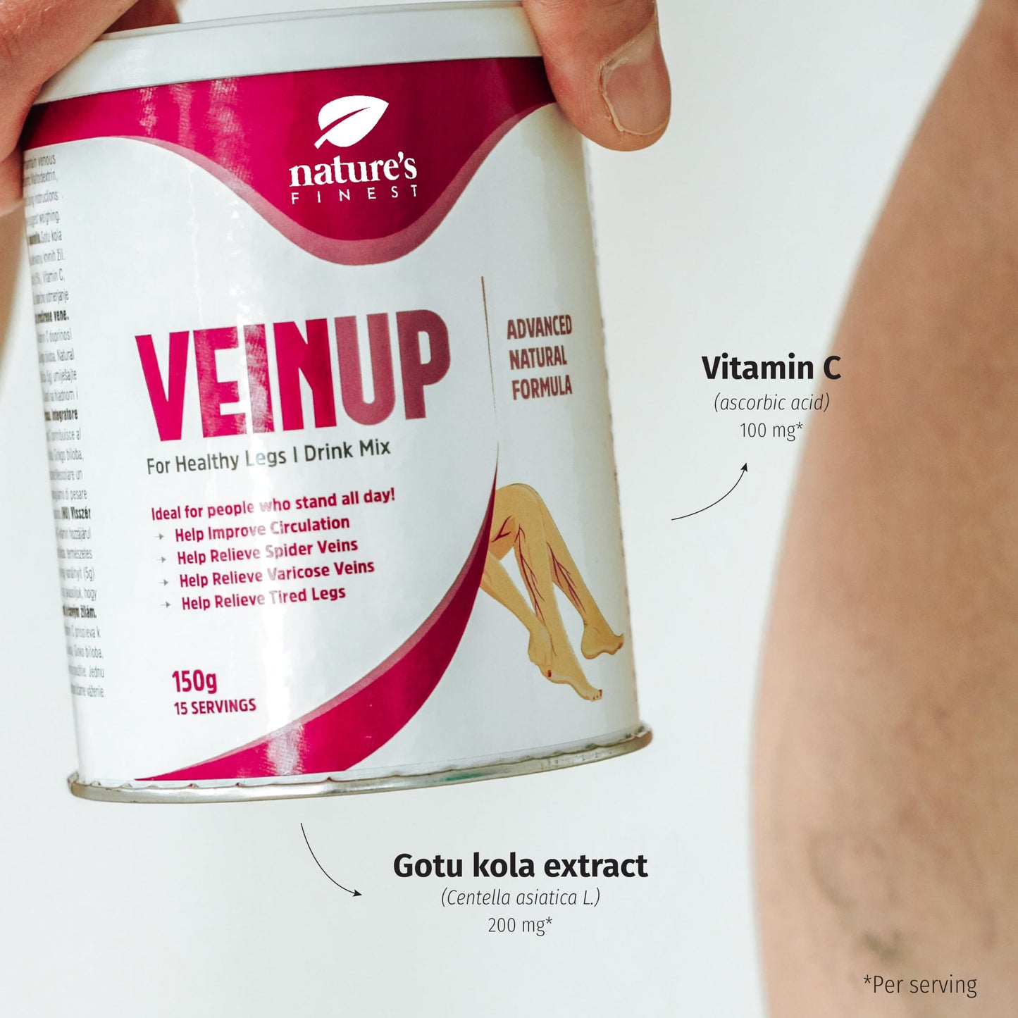 Nature's Finest by Nutrisslim Vein UP Drink Mix 150g, All Natural, High Absorption, Vein Support, Suitable for Vegetarians and Vegans