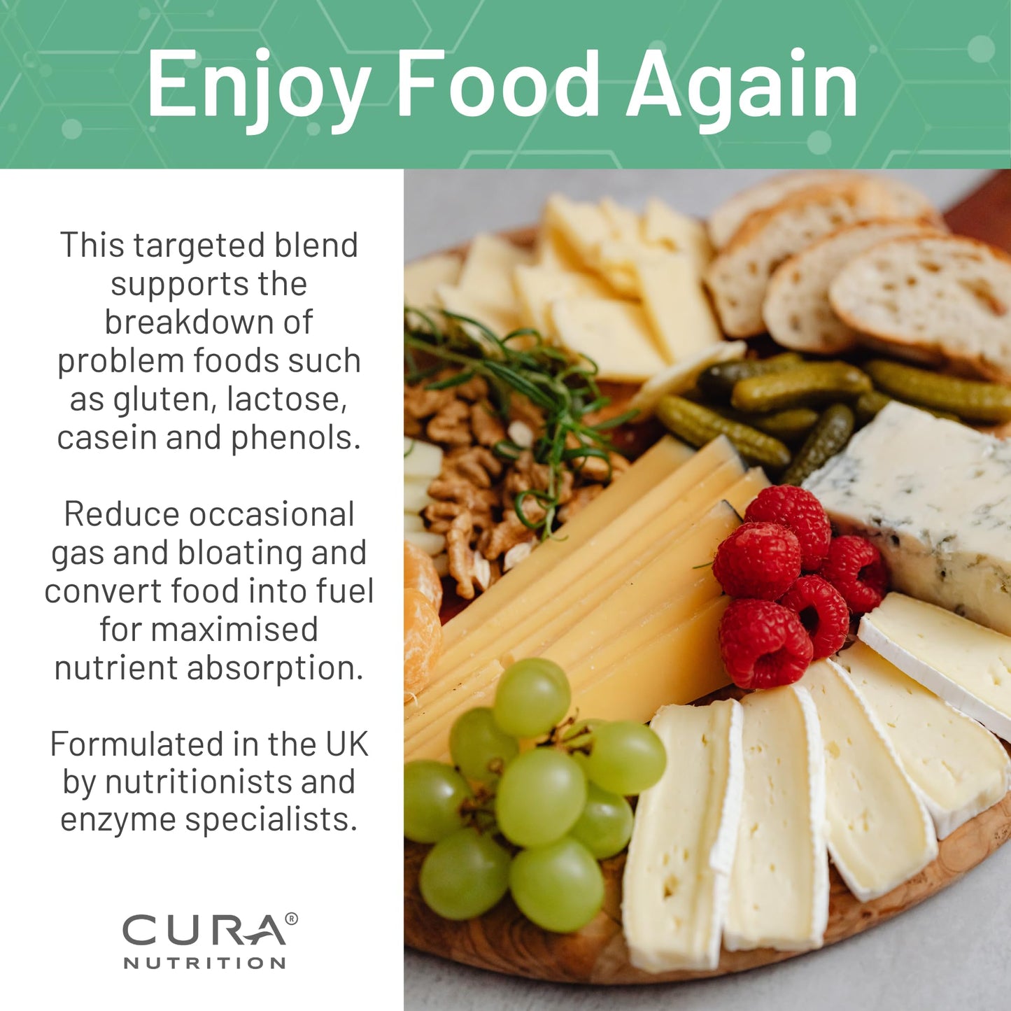 Cura Nutrition CURA NUTRITION CURAZYME Tolerance (30 Capsules) Food Intolerance Digestive Enzymes Supplement for Gut Health Support, Broad Spectrum Enzyme Complex for Bloating, Heartburn, Digestion Relief, Vegan