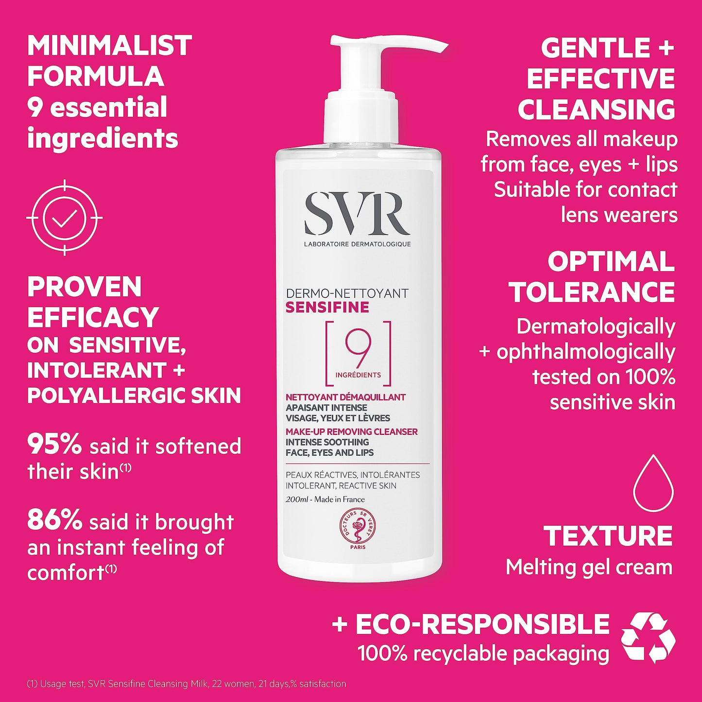 SVR SENSIFINE Soothing Ultra-Gentle Face, Eyes & Lips Cleansing Milk / Makeup Remover for Sensitive, Reactive Skin, 9-Ingredient Minimalist Formula, 400ml