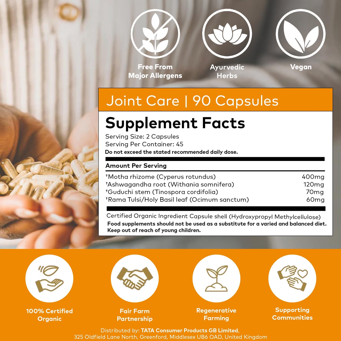 Organic India Joint Care Capsules with Ashwagandha, Certified Organic & Vegan, 90 Capsules