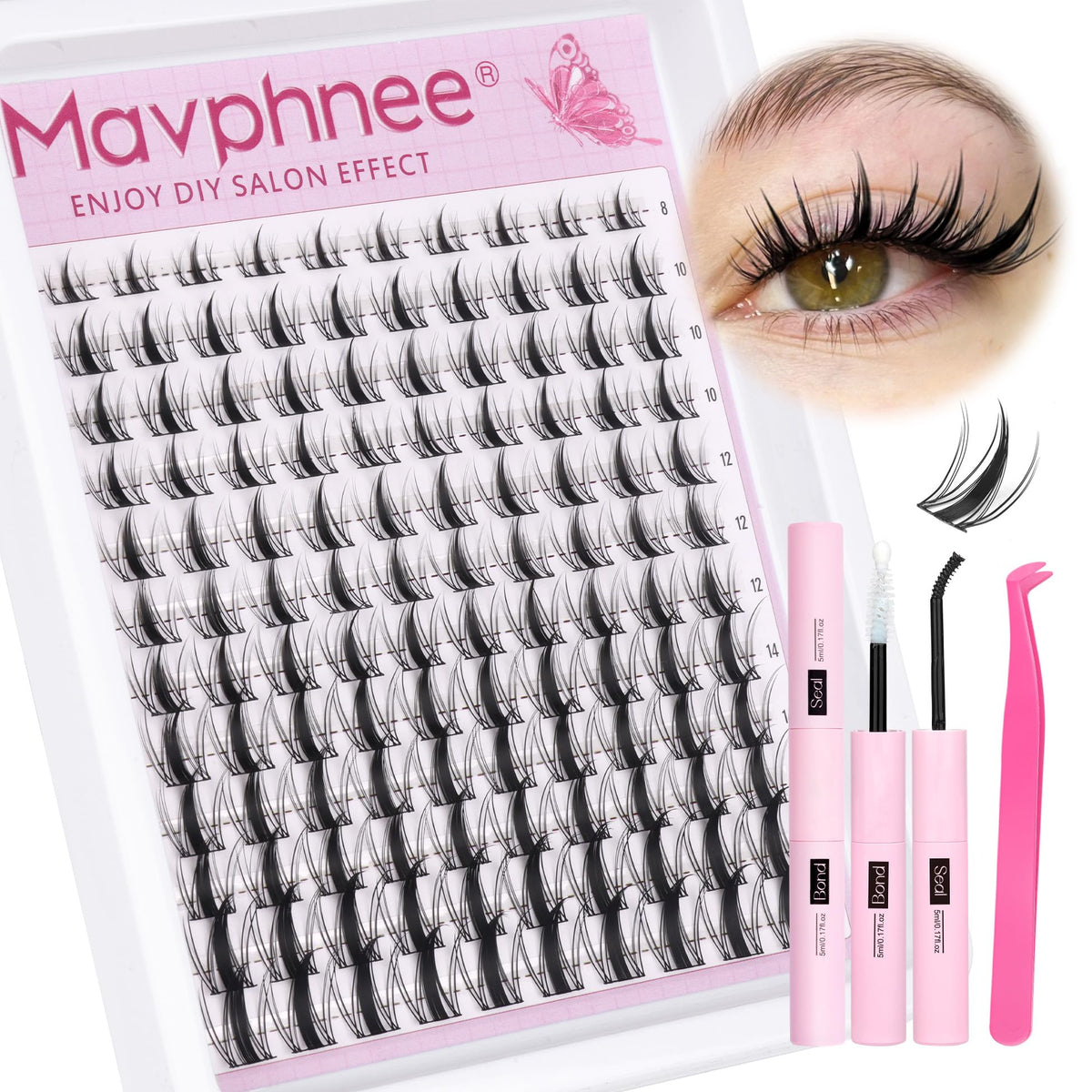 Mavphnee Manga Lash Clusters Kit Spiky Cluster Eyelash Extensions Kit Anime Lashes Individuals Dramatic Lash Extensions Kit DIY at Home 8-16MM Cluster Lashes Kit with Bond and Seal Waterproof and Tweezers