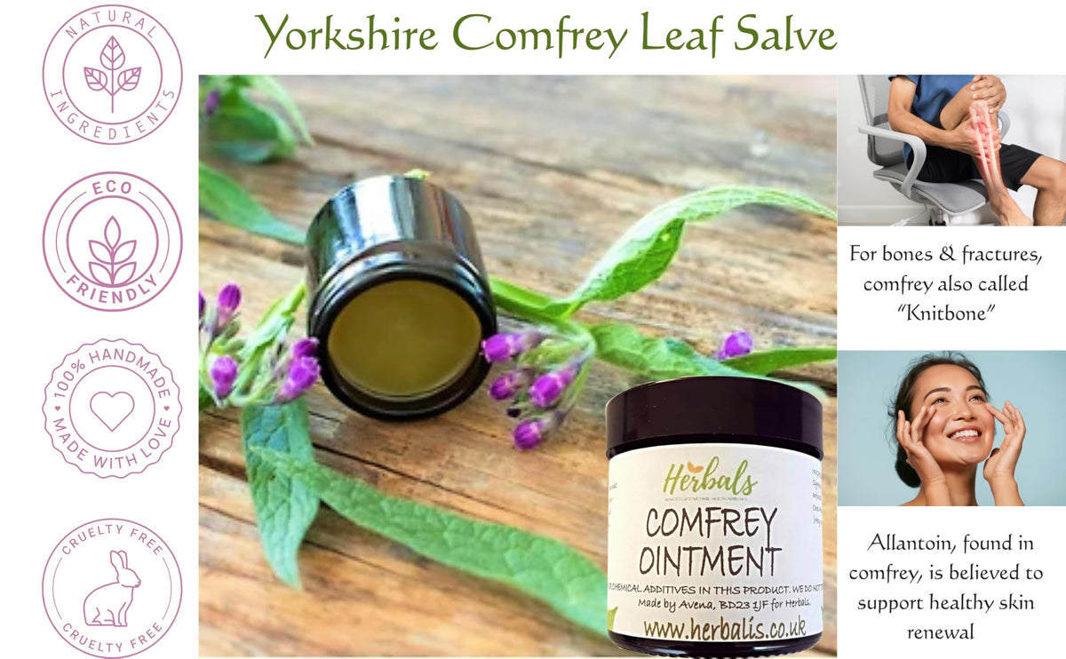 Herbalis Comfrey Knitbone Ointment Balm 200ml – Handmade Herbal Salve with Comfrey Leaf Infused Oil – Natural Skin Moisturiser – Traditional Use for Joint & Muscle Care – Made in the UK