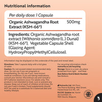 Nutravita Certified Organic Ashwagandha KSM 66® Root Extract - 60 Organic Ashwagandha High Strength Vegan Capsules - 500mg Ashwagandha KSM 66 Powder per Capsule - Herbal Supplements - Made in the UK