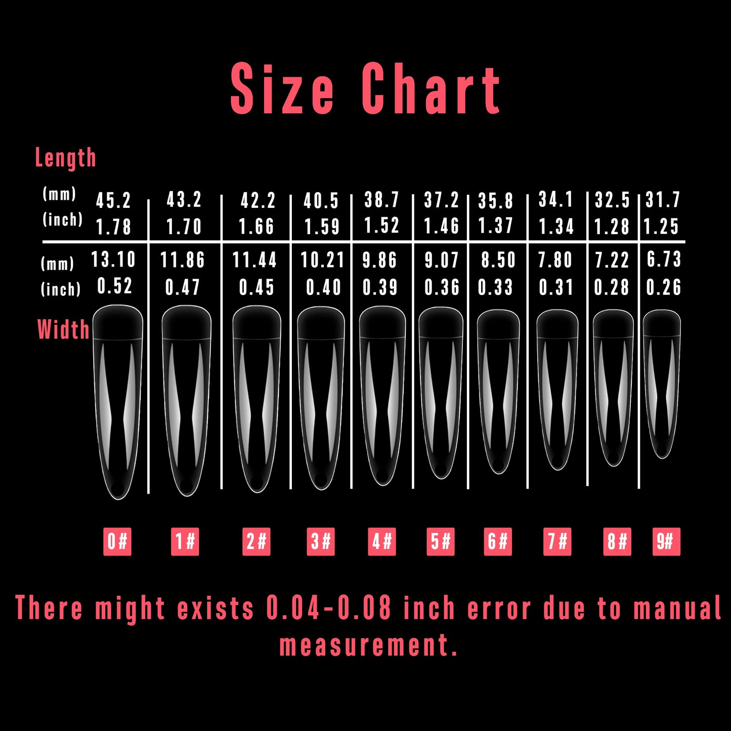 NOVO OVO 500 pcs Extra Long Curved Stiletto Nail Tips, XXL 2XL Sharp False Nails Extension for Acrylic, Clear Hawk Curve Eagle Claw Half Cover Gel x 10 Sizes Bag Packaging for Salon