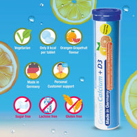 Calcium + Vitamin D3-2 x 20 effervescent Tablets - Orange-Grapefruit Flavor - T&D Pharma German Calcium + D3 - Made in Germany