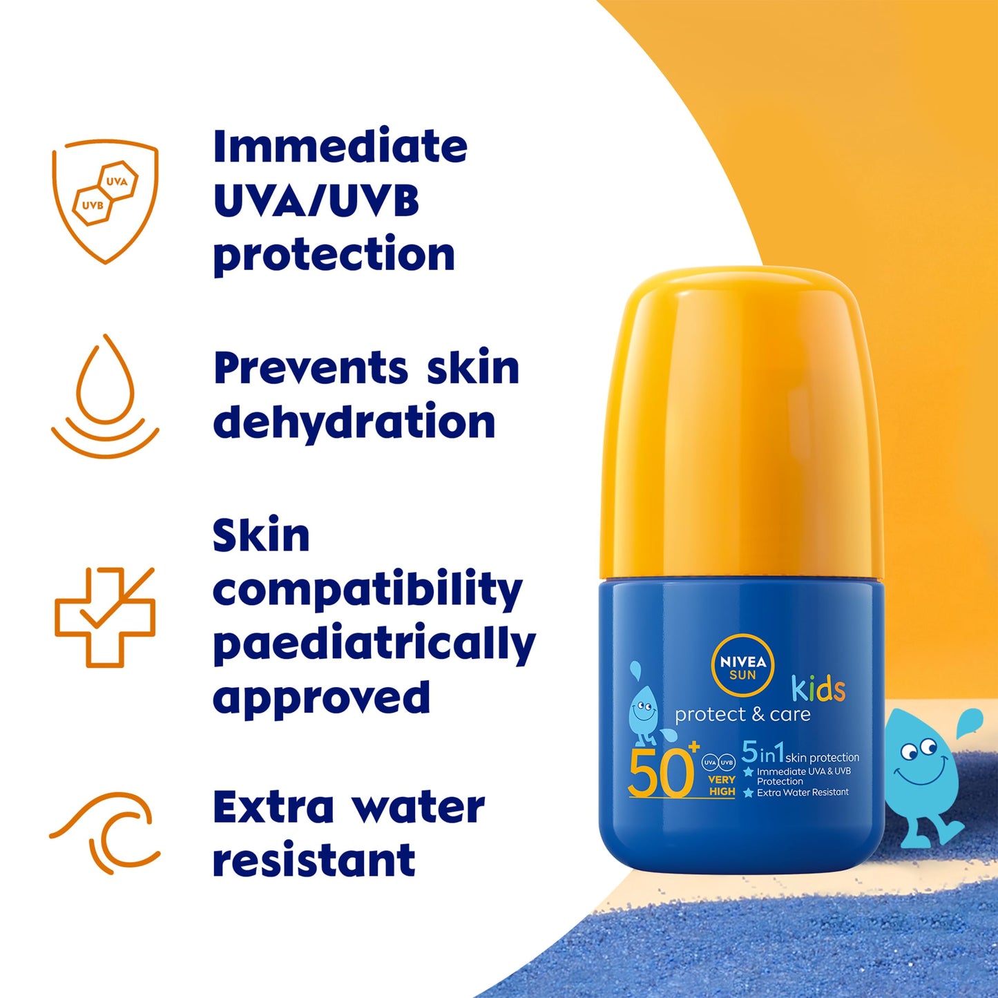 Nivea Sun NIVEA Sun Kids Protect & Care SPF 50+ Roll On (50ml), Sunscreen with SPF 50, Roll-On Kids Sun Cream for Delicate Skin, Immediately Protects Against Sun Exposure