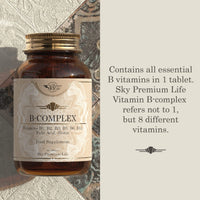 Sky Premium Life Vitamin B Complex with Vitamins B1, B2, B3, B5, B6, B12, Folic Acid & Biotin - 60 Tablets (1 Pack)