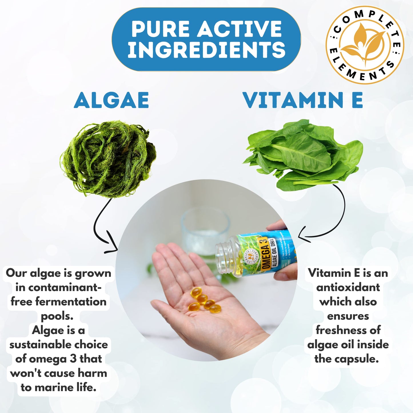 Vegan Omega 3 Algae Oil | Sustainable Algal Alternative to Fish Oil | 60 High Strength Capsules | 400mg DHA Supplement with Vitamin E | Vegetarian Essential Fatty Acids | UK Small Family Company