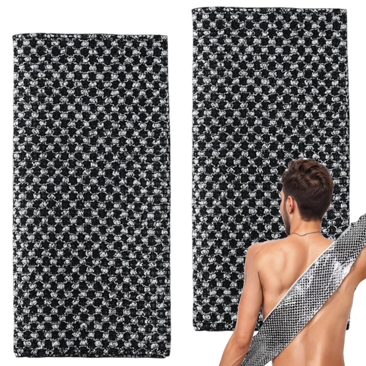 DILUSILK 2Pcs Back Scrubber, Extra Long Exfoliating Washcloth,Exfoliating Body Scrubber for Men Women, Exfoliating Towel Japanese Exfoliating Towel for Body Cleaning and Massage