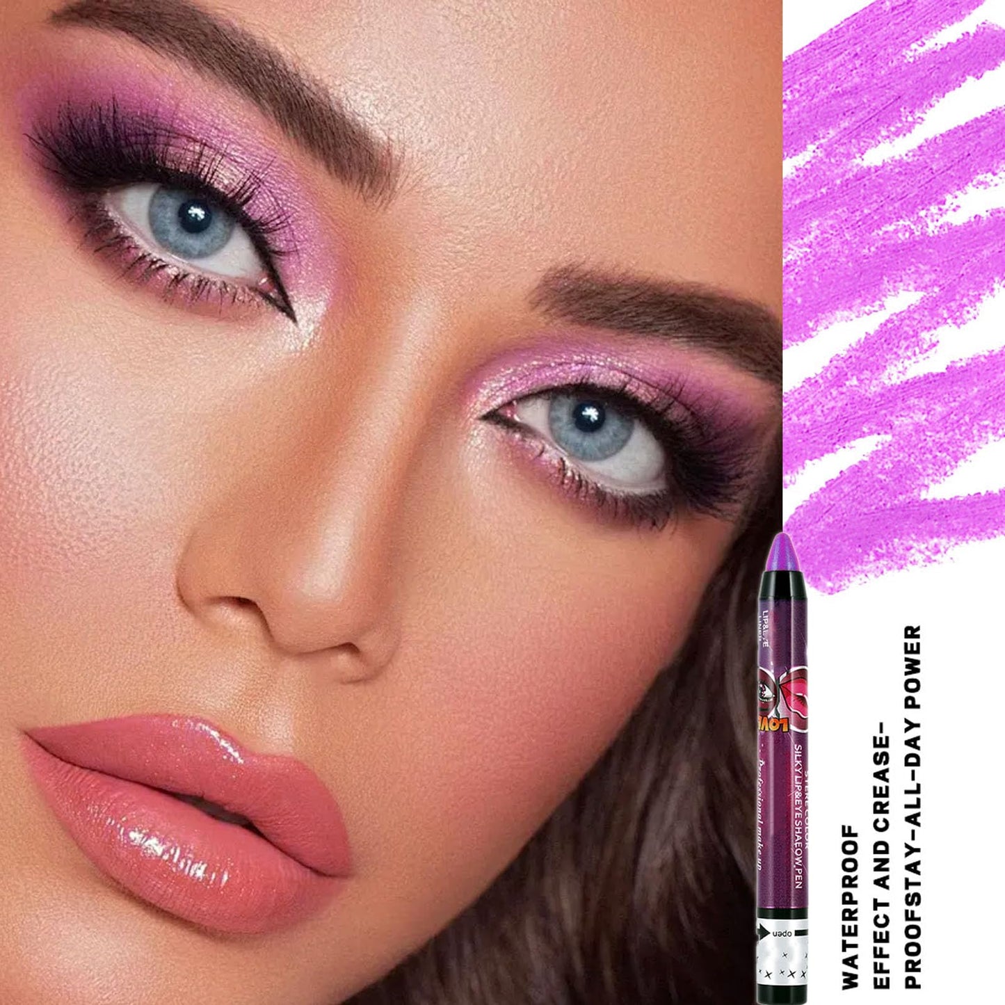 LYNTYAOU Bright Purple Shimmer Eyeshadow Stick, Pink Pearl Cream Eye Shadow Pen, Mermaid Glitter Color Crayon Eyeshadows Pencil, Pearlescent High Pigmented Eyeliner, Smooth for Eyes Makeup