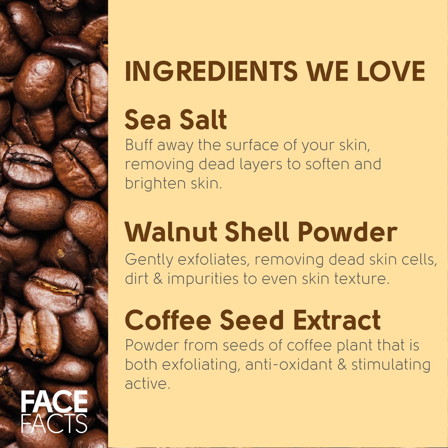 Face Facts Coffee Dry Exfoliating Scrub | 99% Natural | Removes Dirt + Impurities | Smooth + Glow | Vegan | 50g
