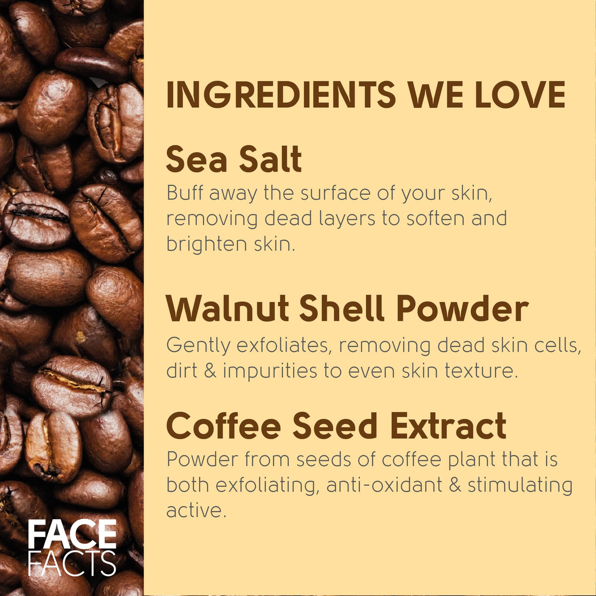 Face Facts Coffee Dry Exfoliating Scrub | 99% Natural | Removes Dirt + Impurities | Smooth + Glow | Vegan | 50g