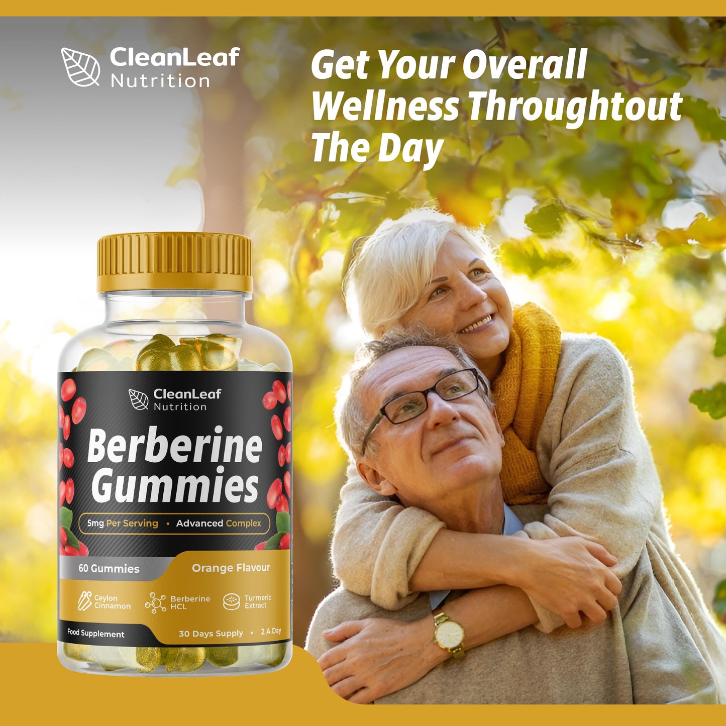 Berberine Gummies Food Supplement | Orange Flavour with Ceylon Cinnamon, Berberine HCL, Turmeric Extract | Supports Metabolic Health | Vegan Friendly | Non-GMO | 60 Gummies