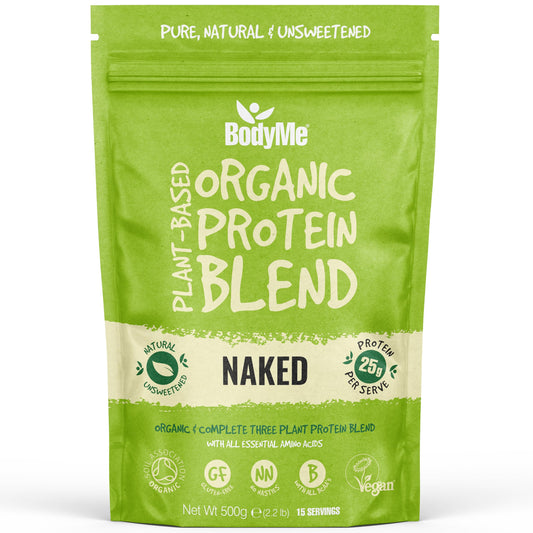 BodyMe Organic Vegan Protein Powder Blend, Naked Natural - Unsweetened, Low Carb, 3 Plant Based Vegan Protein Powder with 25g of Complete Protein, Gluten and GMO Free, 500 gm