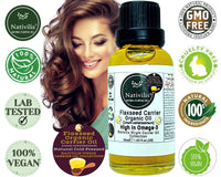 Nativilis Natural Essential Oils Nativilis Organic Flaxseed Carrier Oil (Linum usitatissimum) - linseed oil - Hair, Face & Skin - Natural Cold Pressed - High in Omega-3 - Improves Skin Smoothness – Moisturizes Dry Skin - Copaiba