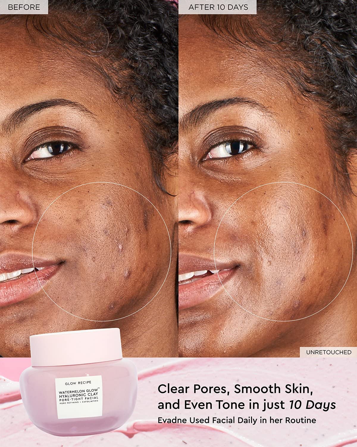 Glow Recipe Watermelon Glow Hyaluronic Clay Pore-Tight Facial - Gentle Exfoliating Clay Mask with Hyaluronic Acid - Help Minimize the Appearance of Pores, Even Tone + Hydrate (60ml / 2oz)