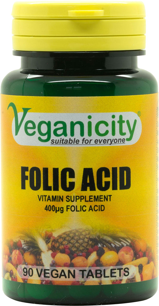 Veganicity Folic Acid 400µg : B Vitamin Supplement - 90 Tablets, in a Planet-Friendly 99% Recycled Pot