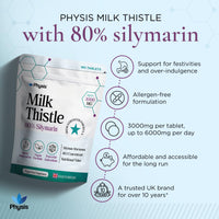Physis Milk Thistle High Strength Food Supplement | 80% Silymarin | Milk Thistle Seeds | 180 x Tablets | Vegan Food Supplement | Made in Britain