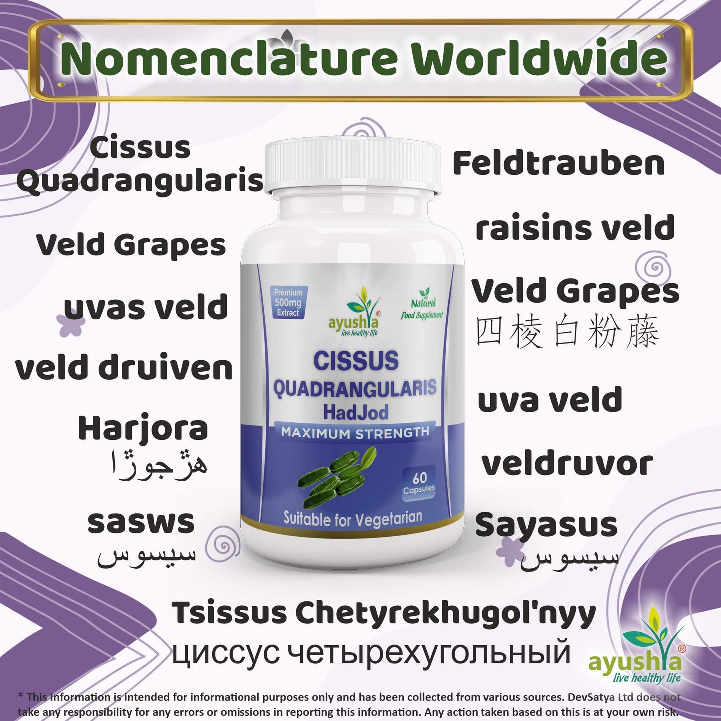 Ayushya Cissus Quadrangularis (Hadjod) Capsule, 60 Capsules, Natural
