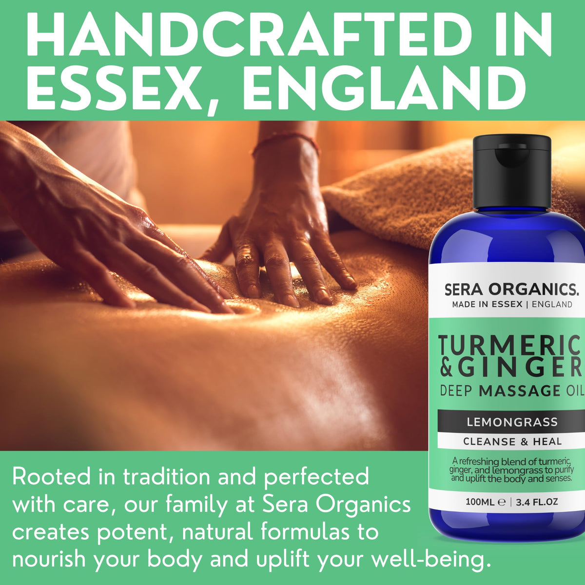 Turmeric Massage Oil - Arthritis Relief & Muscle Pain | Anti-Inflammatory, Lymphatic Drainage, Joint & Nerve Soothing, Sleep Support | Ginger & Lemongrass for Deep Tissue Massage | Sera Organics 100ml