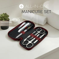 marQus Solingen Manicure Set for Women & Men - Comparison Winner with Top Price/Performance Ratio - Handy and Soft Case - 7-Piece Grooming Kit, Red