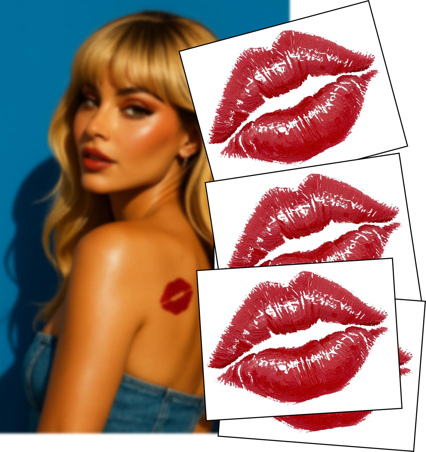 Inkwear Espresso Yourself – Famous Lipstick Kiss Tattoo (4-Pack) – 3" Red Lip Print – Pop Star-Inspired Back Tattoo – Temporary Ink That Hits Different