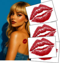 Inkwear Espresso Yourself – Famous Lipstick Kiss Tattoo (4-Pack) – 3" Red Lip Print – Pop Star-Inspired Back Tattoo – Temporary Ink That Hits Different