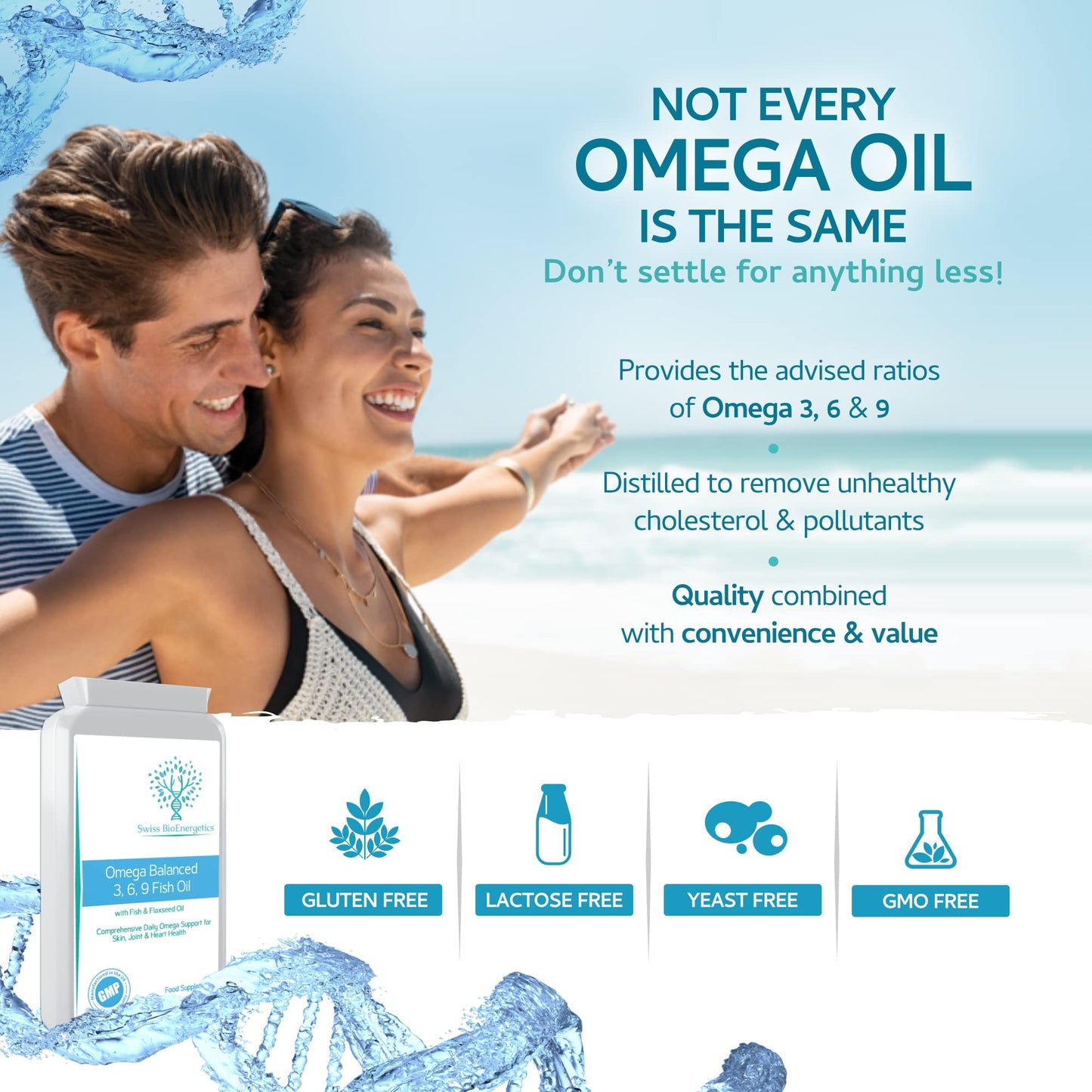 swiss bioenergetics Omega Balanced 3, 6 & 9 Fish Oil 1000mg, 90 Capsules - High Strength EPA & DHA Formula derived from Fish & Flaxseed Oil with Added Vitamin E in Easy to Swallow Soft Gel Capsules