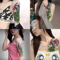 Nirbffo Large Temporary Tattoos Peacock Flowers Legs Arm Belly Back Waterproof Sticker 4 Sheets