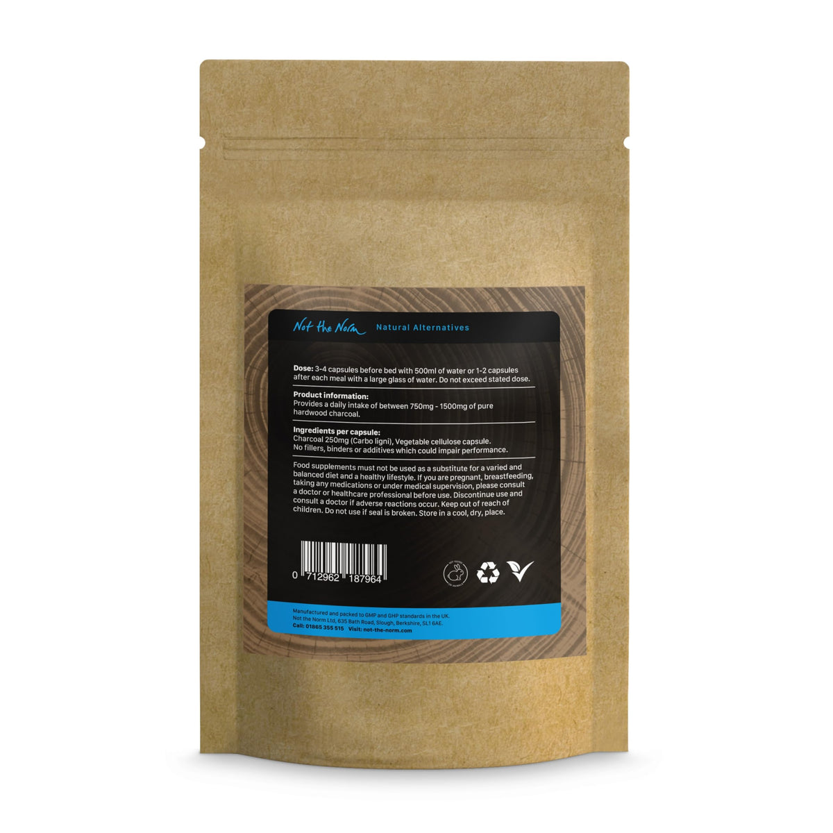 Toxin Buster Pure, Non-Activated Hardwood Charcoal. 500 Capsules. NOT Activated or Medicinal.