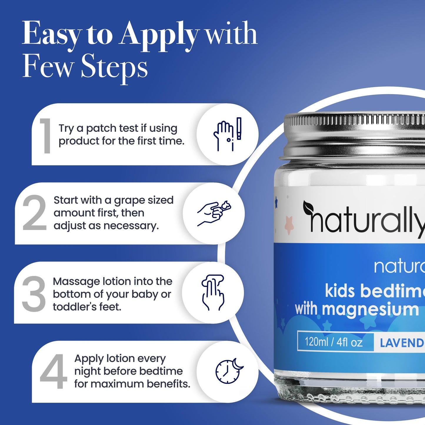 NaturallyMum Kids Magnesium Bedtime Lotion with Vitamin D (120ml (Pack of 1), Lavender & Chamomile)