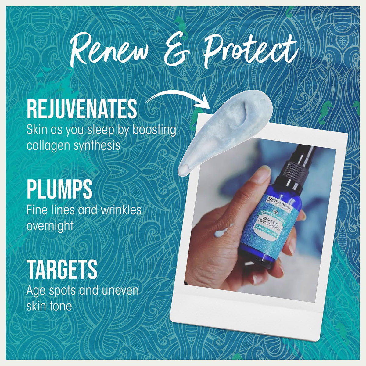 Beauty Kitchen - Seahorse Plankton + Bright Eyes Probiotic Serum 30ml - Brightening & Hydrating - Targets Fine Lines, Wrinkles & Dark Circles - Vegan/Cruelty Free