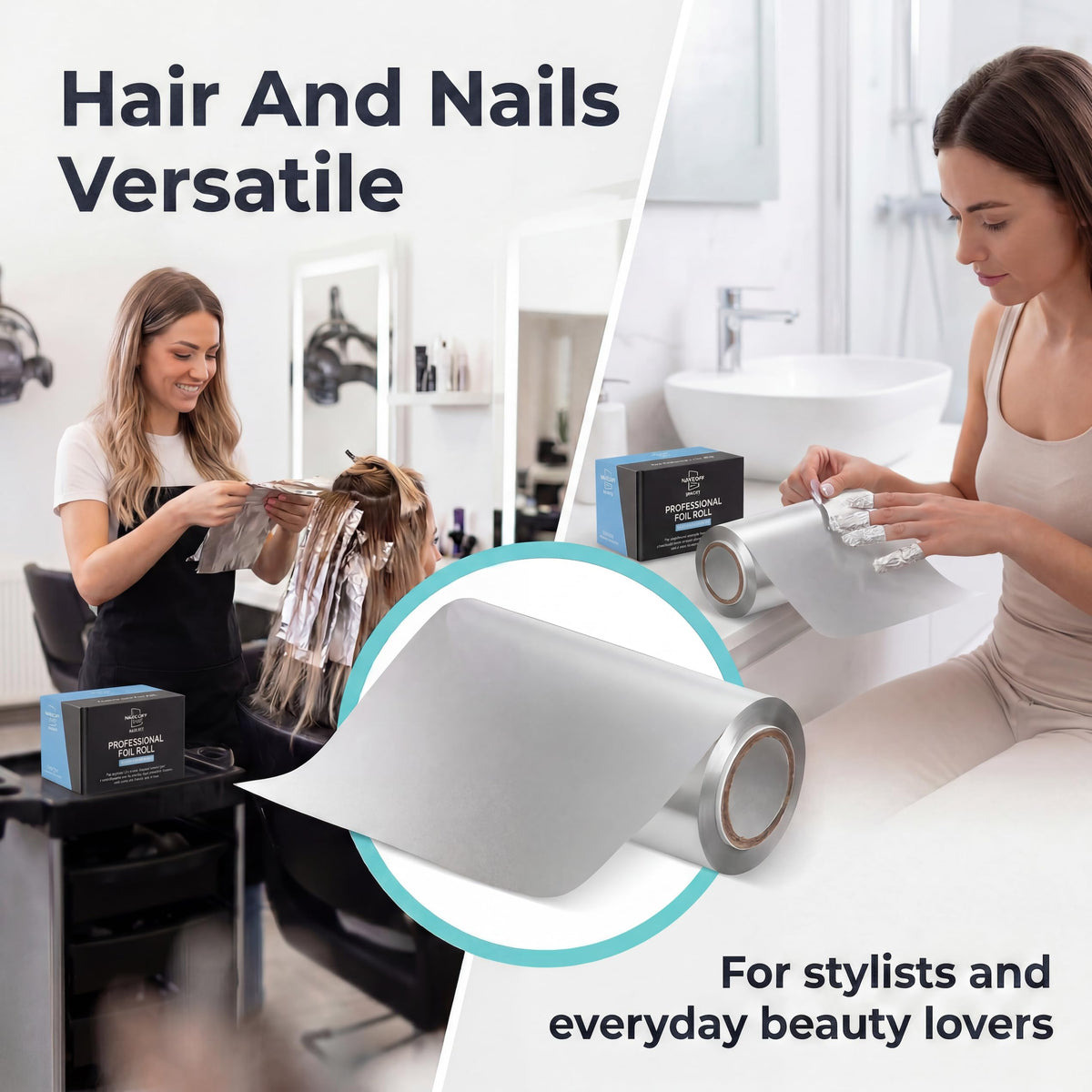 ReadySteadyServe Nail & Hair Silver Foil, Aluminium Hair Foil Roll for Hairdressing and Beauty. Hair Highlighting, Bleaching, Coloring, Salon, Modeling, Cosmetic. Use for gel removal, wraps 30m x 10cm