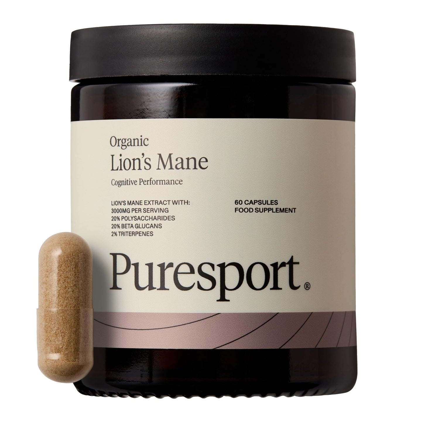 Puresport Lion's Mane Mushroom Supplement Capsules (30 Day Supply), High Strength 3000mg with 20% Polysaccharides and Piperine, Supports Brain Focus, Energy and Memory, Vegan-Friendly